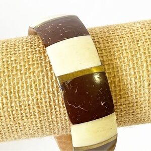 Vintage De Renaudin Natural Horn Bangle Bracelet Cuff Canada Brown Cream Boho